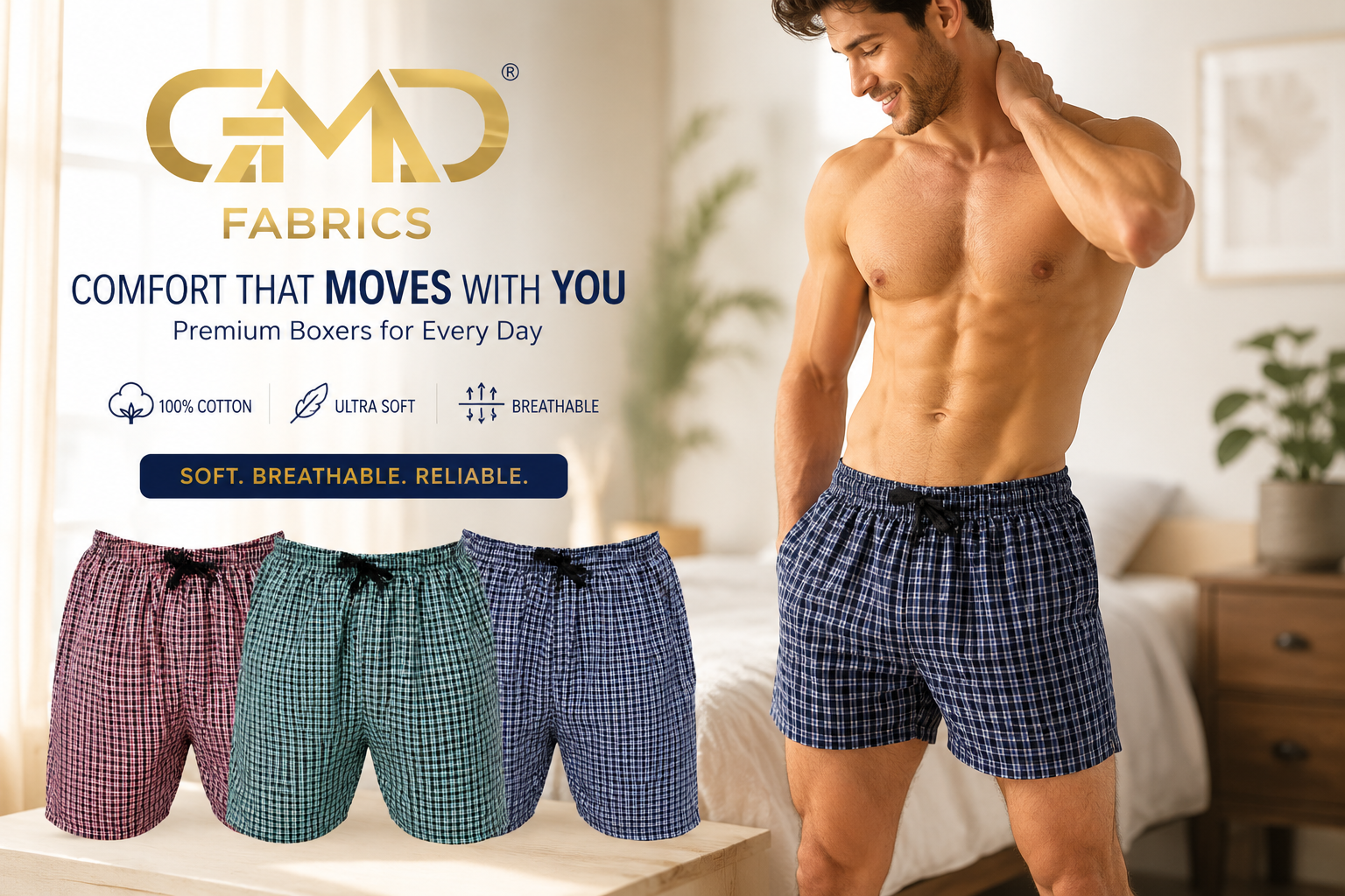 Comfort Boxers — Cotton Check